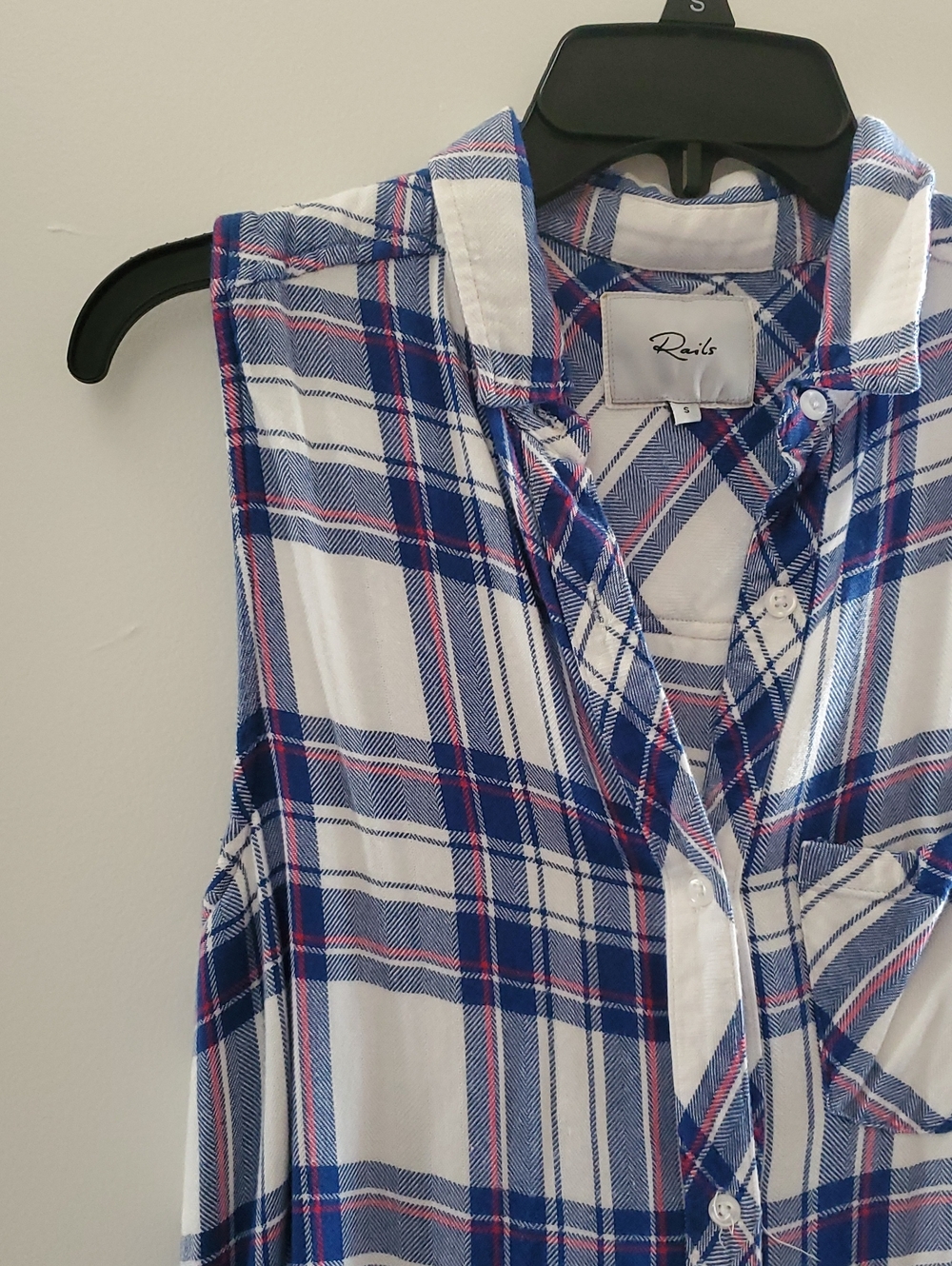 Rails Blue, White & Pink Plaid Sleeveless Button-Up Jordyn Tunic Sz Sm - Picture 2 of 6